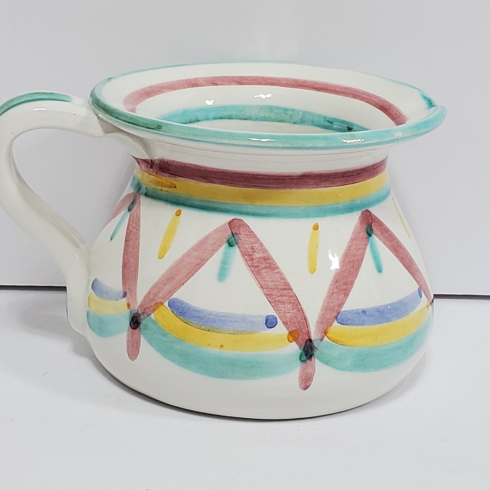 Vietri 1986 Italy Hand Painted Ceramic Pitcher Small Creamer Pastel Geometric